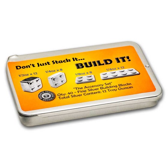 12 oz Silver Building Block Bars - 40-Piece Acc Set (Damaged Box)