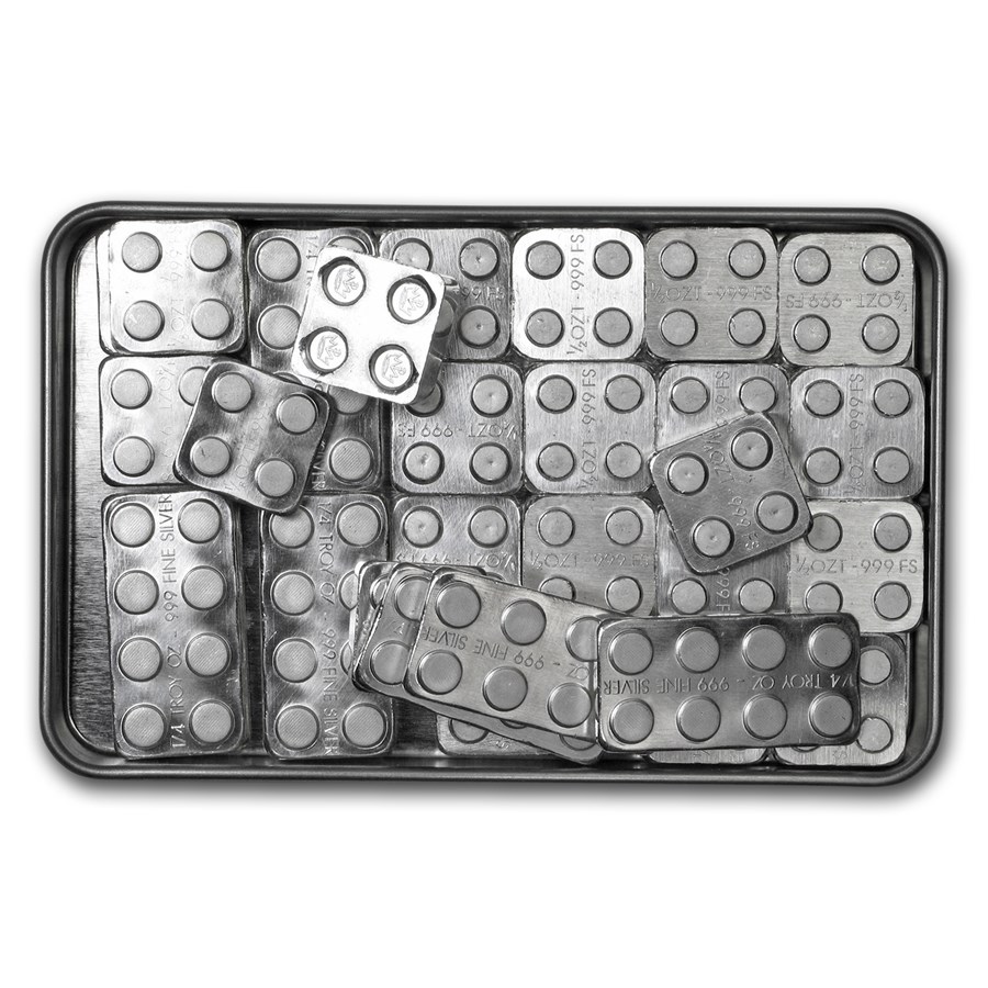 12 oz Silver Building Block Bars - 40-Piece Accessory Set