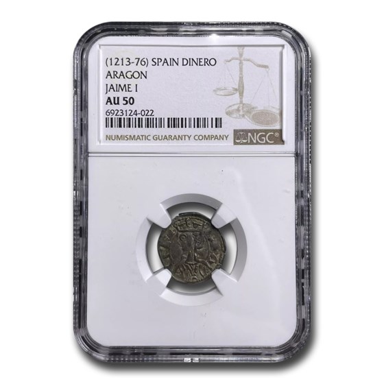 (1213-76) Spain Silver Dinero Jaime I AU-50 NGC (1213-76) Spain Silver Dinero Jaime I AU-50 NGC