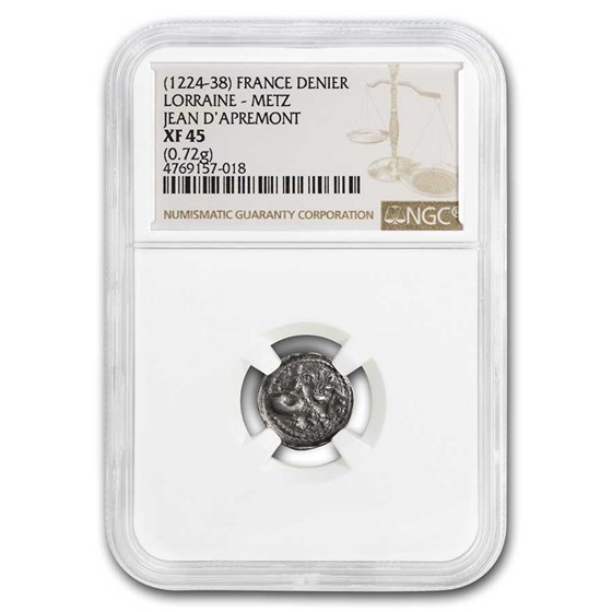 1224-1238 Bishopric of Metz AR Denier Jean D'Aprement XF-45 NGC 1224-1238 Bishopric of Metz AR Denier Jean D'Aprement XF-45 NGC