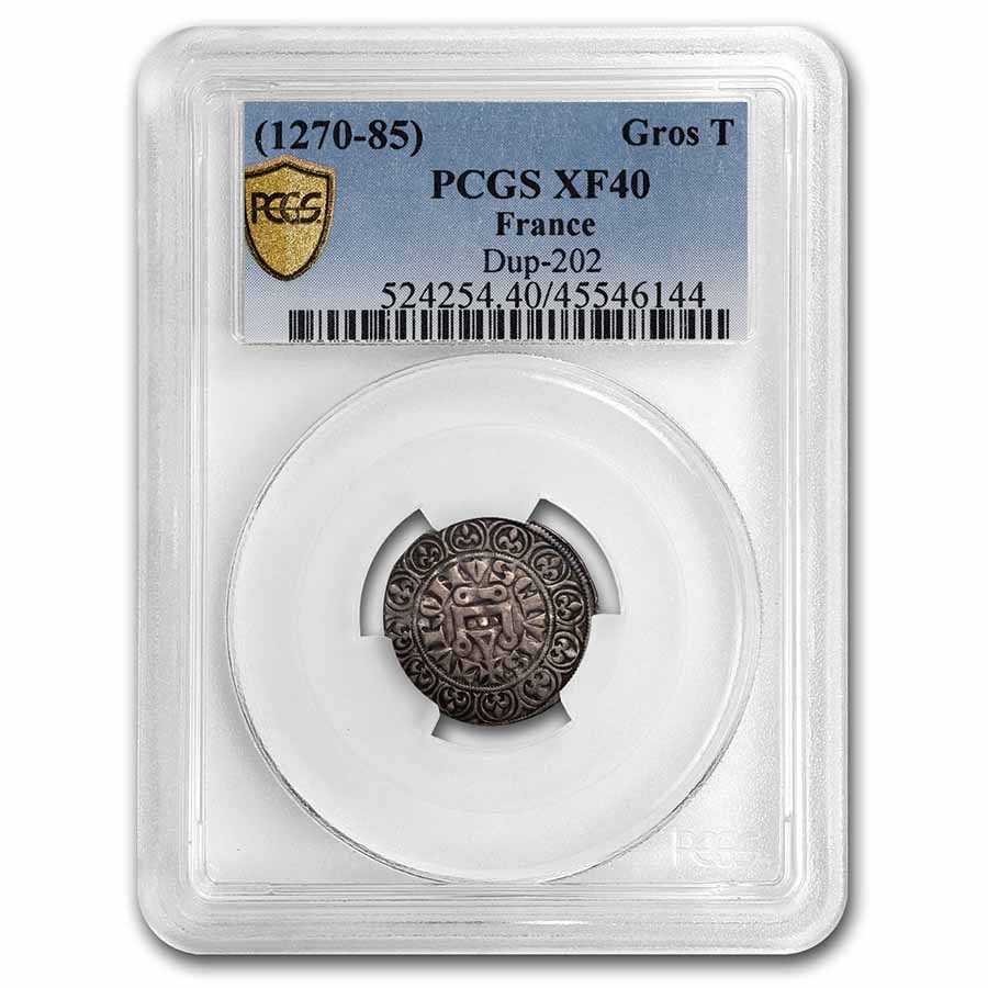 (1270-1285) France Silver Gros Tournois Louis IX AU-58 PCGS