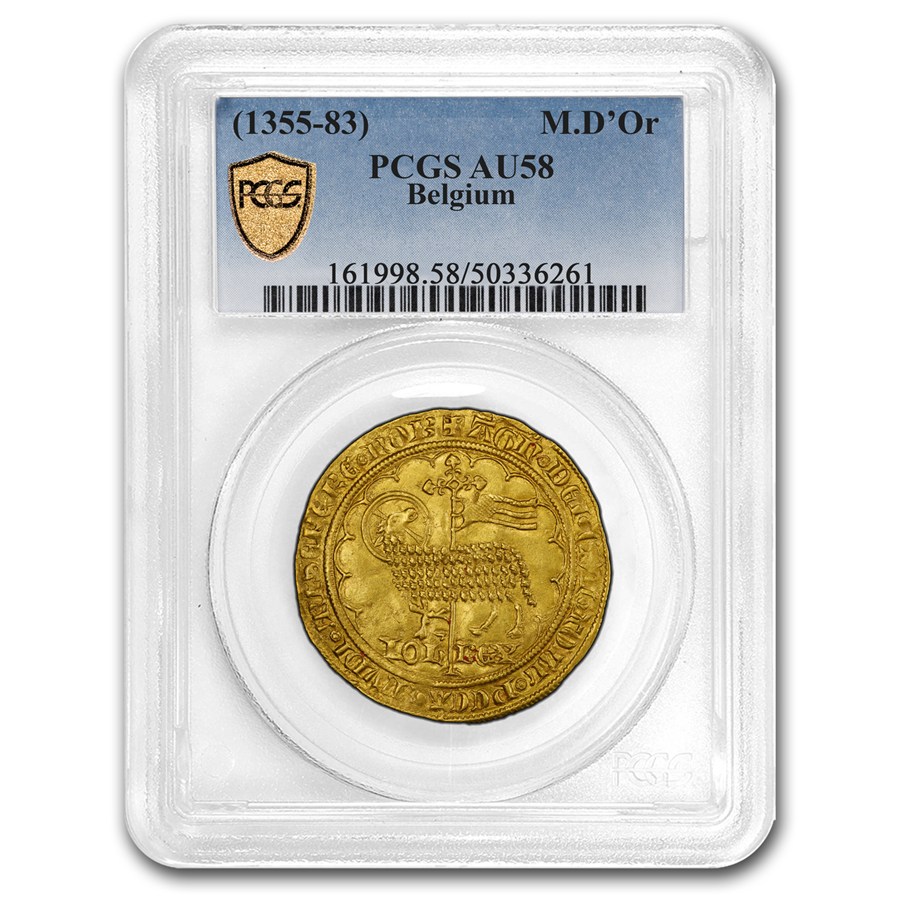 (1355-83) Belgium Gold Mouton d'Or AU-58 PCGS