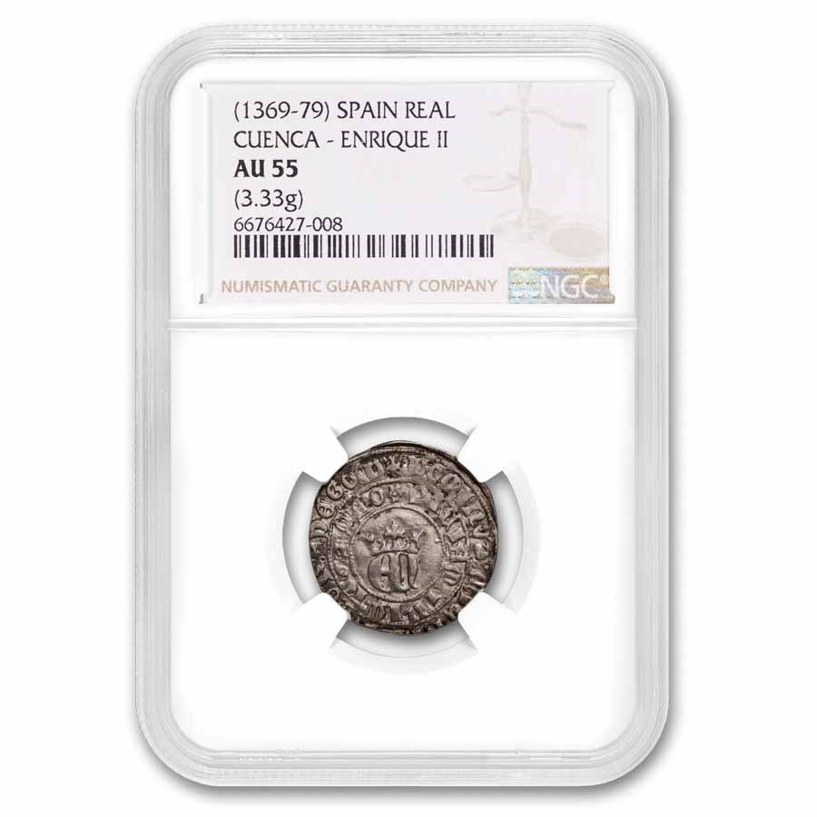 (1369-79) Kingdom of Castile and Leon Billon 1 Real AU-55 NGC