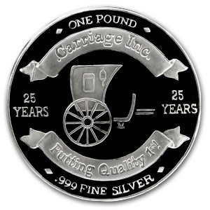 14.6 oz Silver Round - 25th Anniversary Carriage Inc. (1968-93)