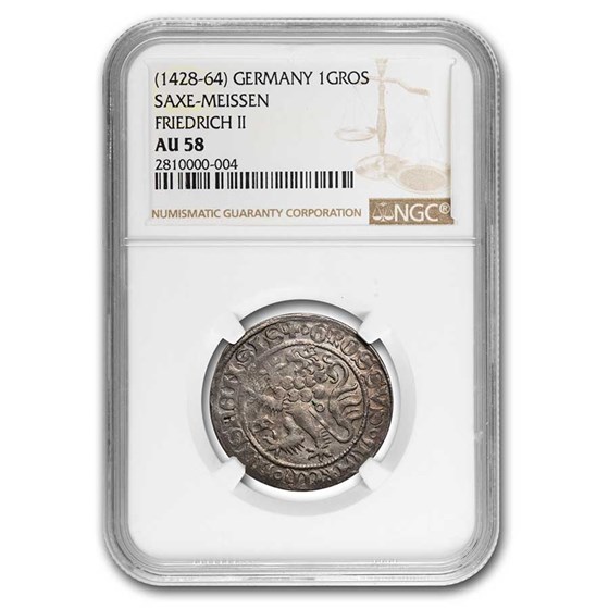 (1428-64) Germany Saxe-Meissen Friedrich II Silver Gros AU-58 NGC (1428-64) Germany Saxe-Meissen Friedrich II Silver Gros AU-58 NGC
