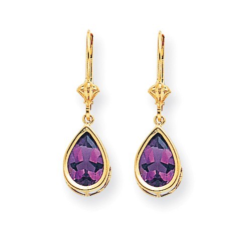 14k 10x7 mm Pear Amethyst Leverback Earrings 14k 10x7 mm Pear Amethyst Leverback Earrings