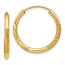 14k 12 mm Satin Diamond-cut Endless Hoop Earrings