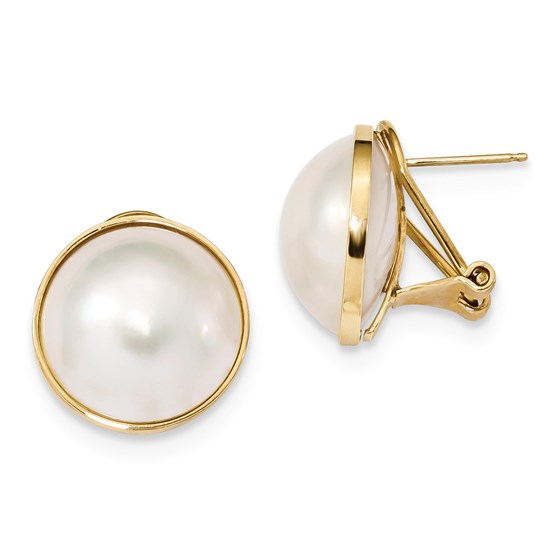 14k 14-15 mm White Mabe Cultured Pearl Omega Back Earrings 14k 14-15 mm White Mabe Cultured Pearl Omega Back Earrings