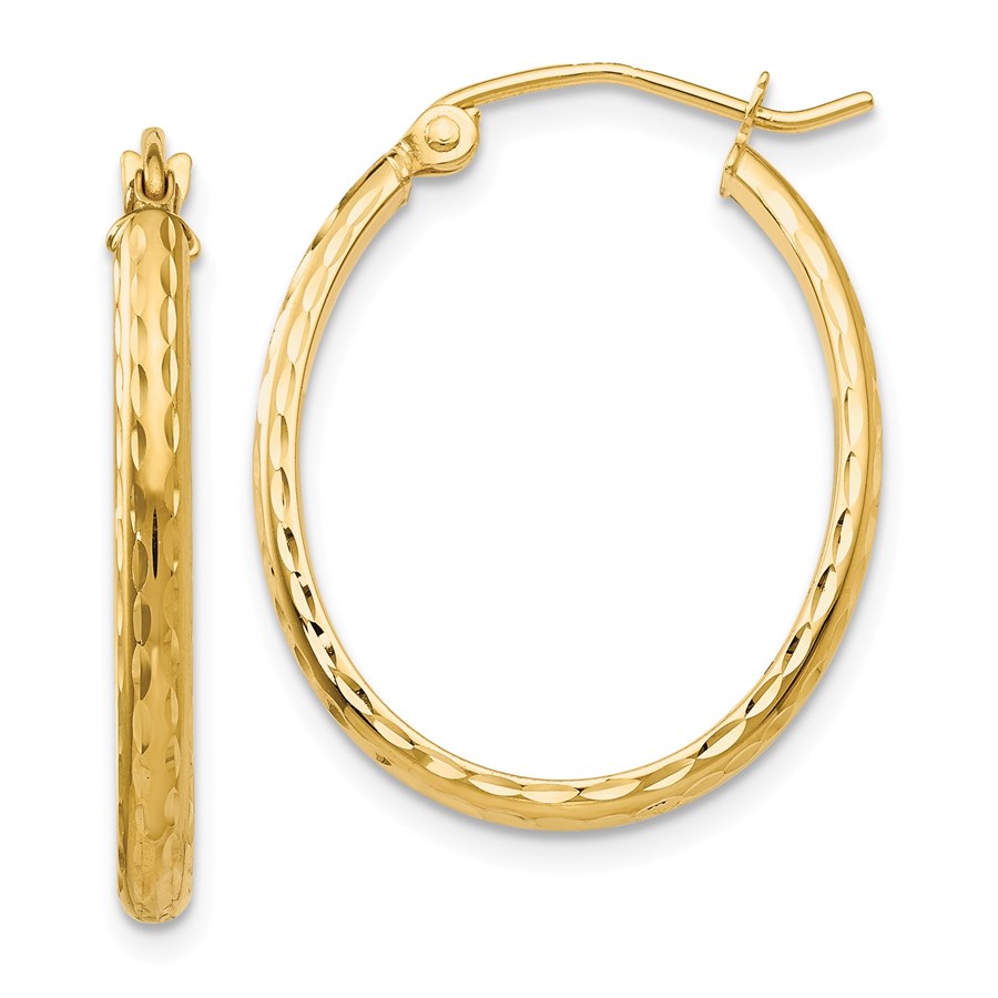 14k 17 mm Diamond-cut Oval Hoop Earrings