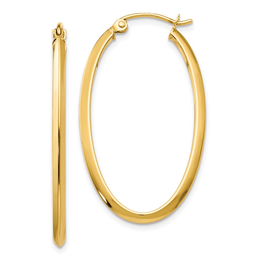 14k 2 mm Oval Hoop Earrings