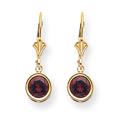 14k 25 mm Garnet Leverback Earrings