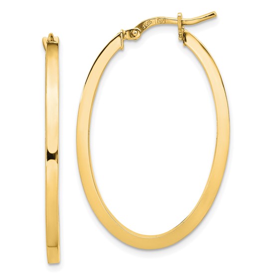 14K 2mm High Polished Oval Hoop Earrings - 35 mm 14K 2mm High Polished Oval Hoop Earrings - 35 mm
