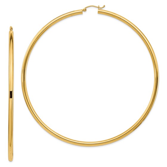 14k 3mm Polished Hoop Earrings - 90 mm 14k 3mm Polished Hoop Earrings - 90 mm