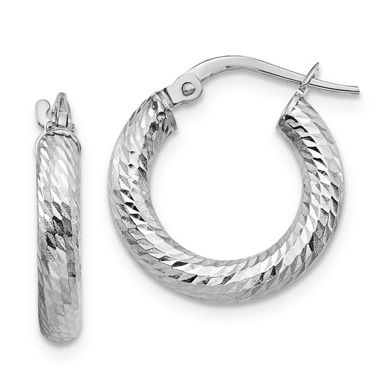 14K 3x10 White Gold D/C Round Hoop Earrings - 17.14 mm 14K 3x10 White Gold D/C Round Hoop Earrings - 17.14 mm
