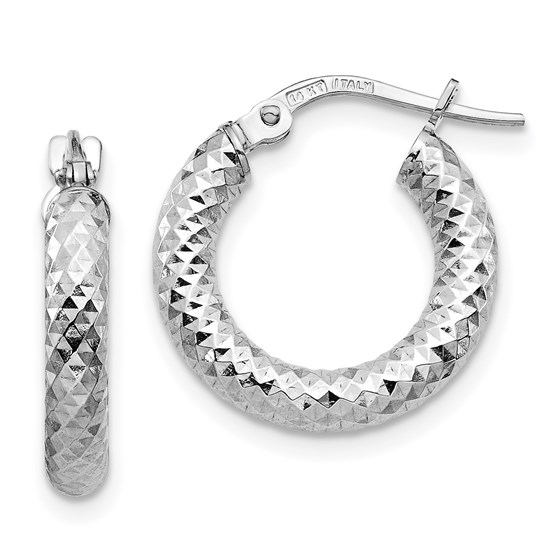 14K 3x10 White Gold D/C Round Hoop Earrings - 17.19 mm 14K 3x10 White Gold D/C Round Hoop Earrings - 17.19 mm