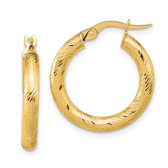 14K 3x15 D/C Round Hoop Earrings - 21.5 mm 14K 3x15 D/C Round Hoop Earrings - 21.5 mm