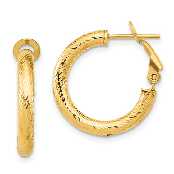 14K 3x15 D/C Round Omega Back Hoop Earrings - 21.65 mm 14K 3x15 D/C Round Omega Back Hoop Earrings - 21.65 mm
