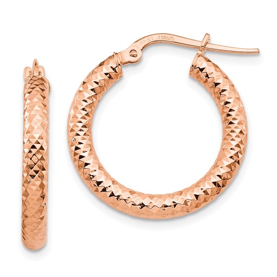 14K 3x15 Rose Gold D/C Round Hoop Earrings - 22.92 mm 14K 3x15 Rose Gold D/C Round Hoop Earrings - 22.92 mm