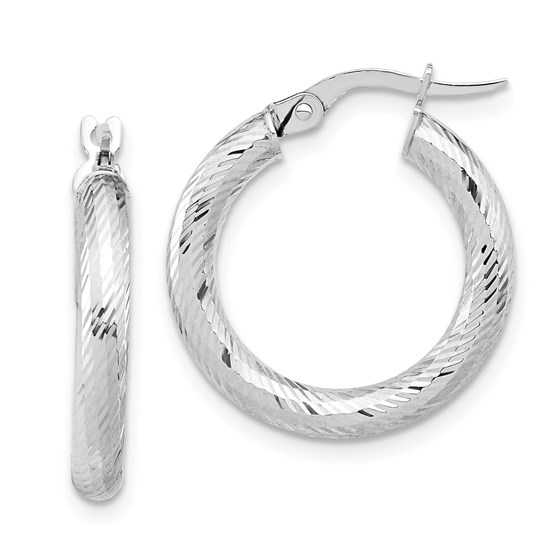 14K 3x15 White Gold D/C Round Hoop Earrings - 22 mm 14K 3x15 White Gold D/C Round Hoop Earrings - 22 mm
