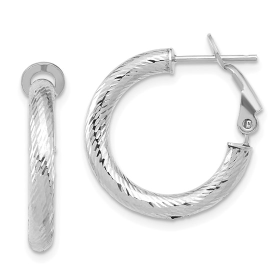 14K 3x15 White Gold D/C Round Omega Back Hoop Earrings - 21.65 mm 14K 3x15 White Gold D/C Round Omega Back Hoop Earrings - 21.65 mm