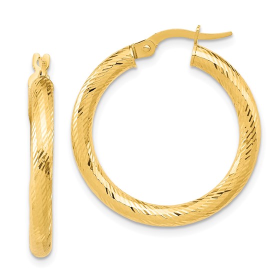 14K 3x20 D/C Round Hoop Earrings - 27.5 mm 14K 3x20 D/C Round Hoop Earrings - 27.5 mm