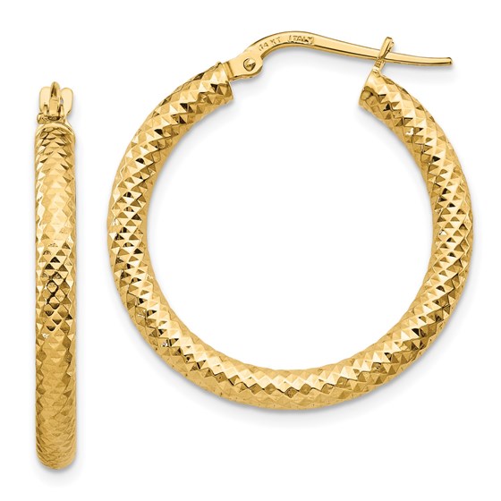 14K 3x20 D/C Round Hoop Earrings - 28.8 mm 14K 3x20 D/C Round Hoop Earrings - 28.8 mm