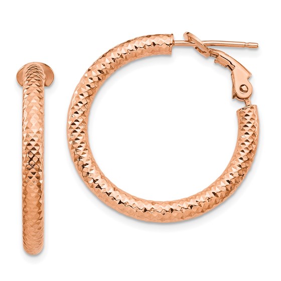 14K 3x20 Rose Gold D/C Round Omega Back Hoop Earrings - 27.17 mm 14K 3x20 Rose Gold D/C Round Omega Back Hoop Earrings - 27.17 mm