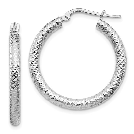 14K 3x20 White Gold D/C Round Hoop Earrings - 28.8 mm 14K 3x20 White Gold D/C Round Hoop Earrings - 28.8 mm