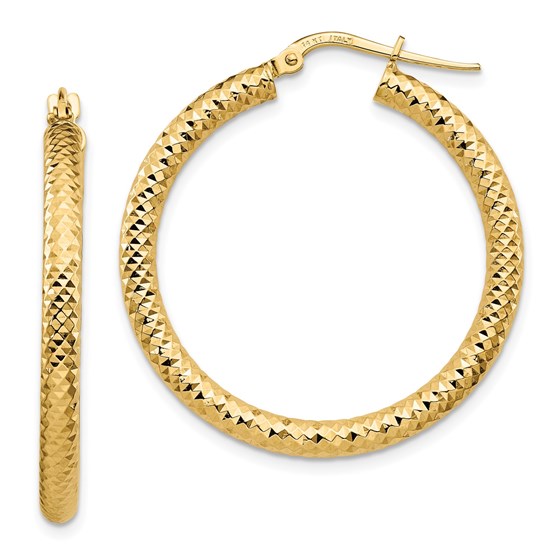 14K 3x25 D/C Round Hoop Earrings - 33.67 mm 14K 3x25 D/C Round Hoop Earrings - 33.67 mm