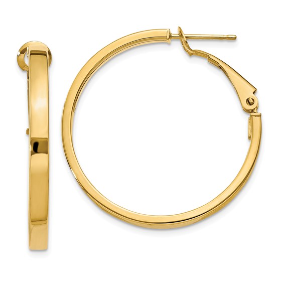 14k 3x25 mm Polished Square Tube Round Hoop Earrings 14k 3x25 mm Polished Square Tube Round Hoop Earrings