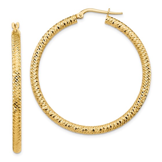 14K 3x35 D/C Round Hoop Earrings - 45.27 mm 14K 3x35 D/C Round Hoop Earrings - 45.27 mm