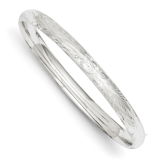 14k 4/16 White Gold Florentine Engraved Hinged Bangle 14k 4/16 White Gold Florentine Engraved Hinged Bangle