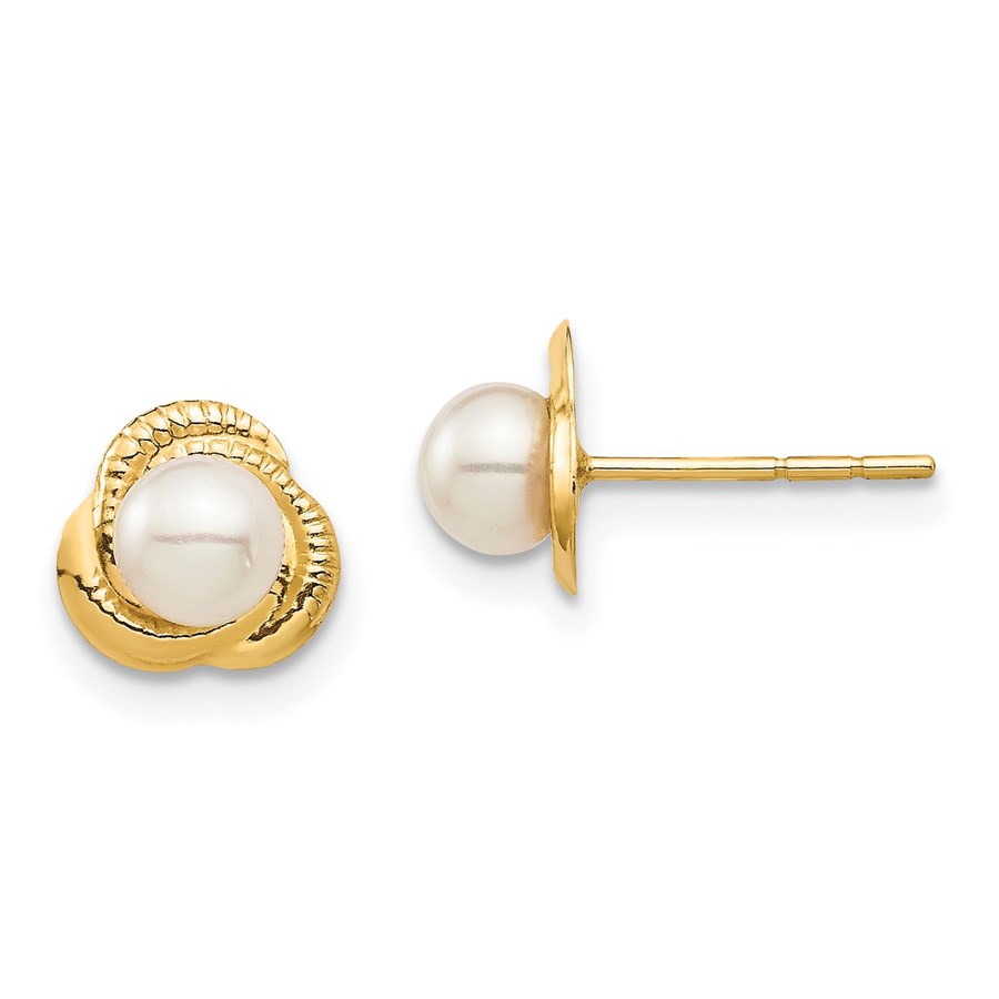 14K 4-5mm White Button Freshwater Pearl Post Earrings - 7.28 mm