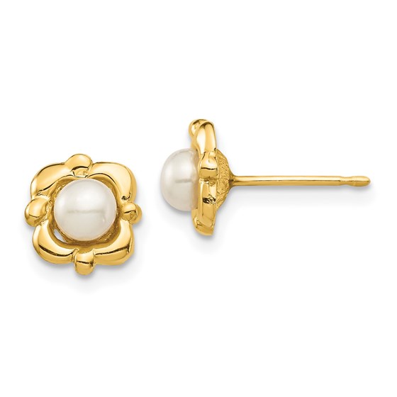 14k 4-5mm White Button Freshwater Pearl Post Earrings - 7.95 mm 14k 4-5mm White Button Freshwater Pearl Post Earrings - 7.95 mm