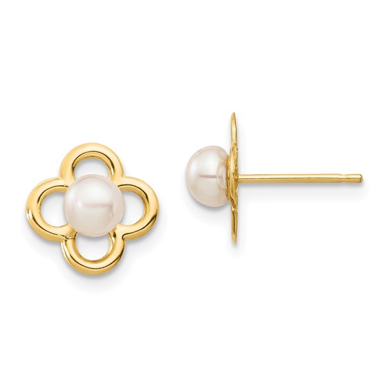 14K 4-5mm White Button Freshwater Pearl Post Earrings - 8.1 mm 14K 4-5mm White Button Freshwater Pearl Post Earrings - 8.1 mm