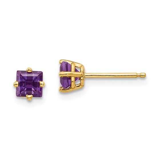 14k 4 mm Princess Cut Amethyst Earrings 14k 4 mm Princess Cut Amethyst Earrings