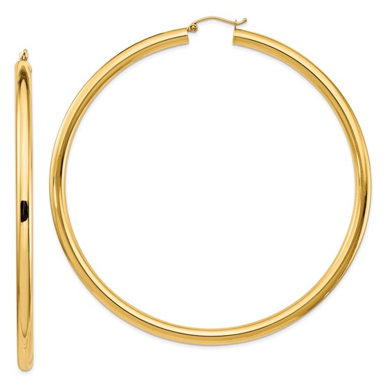 14k 4mm Polished Hoop Earrings - 82 mm 14k 4mm Polished Hoop Earrings - 82 mm