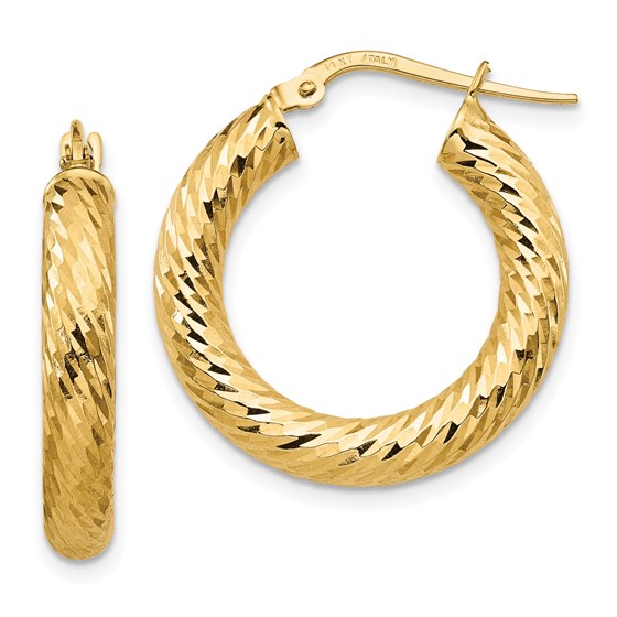 14K 4x15 D/C Round Hoop Earrings - 24.41 mm 14K 4x15 D/C Round Hoop Earrings - 24.41 mm