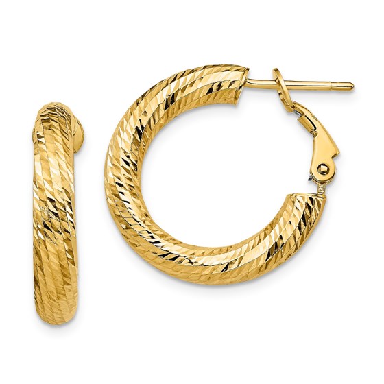 14K 4x15 D/C Round Omega Back Hoop Earrings - 23.15 mm 14K 4x15 D/C Round Omega Back Hoop Earrings - 23.15 mm