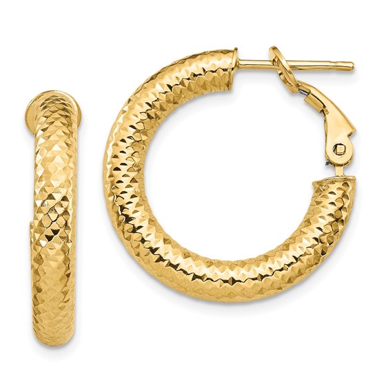 14K 4x15 D/C Round Omega Back Hoop Earrings - 23.24 mm 14K 4x15 D/C Round Omega Back Hoop Earrings - 23.24 mm