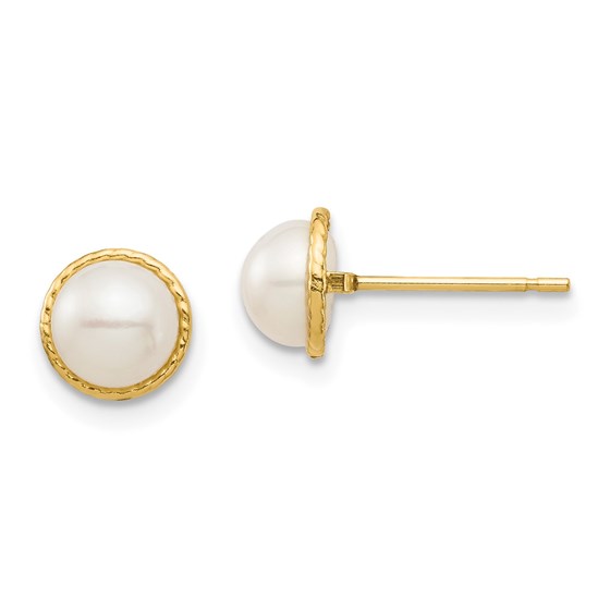 14K 5-6mm White Button Freshwater Pearl Post Earrings - 6.18 mm 14K 5-6mm White Button Freshwater Pearl Post Earrings - 6.18 mm