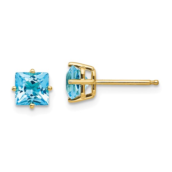 14k 5 mm Princess Cut Blue Topaz Earrings 14k 5 mm Princess Cut Blue Topaz Earrings