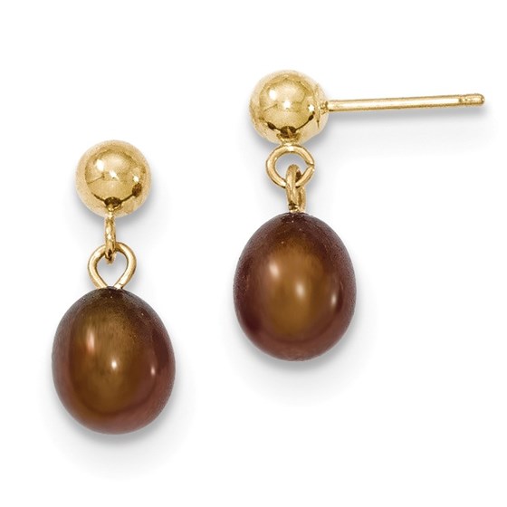 14k 6-7 mm Brown Cultured Pearl Dangle Earrings