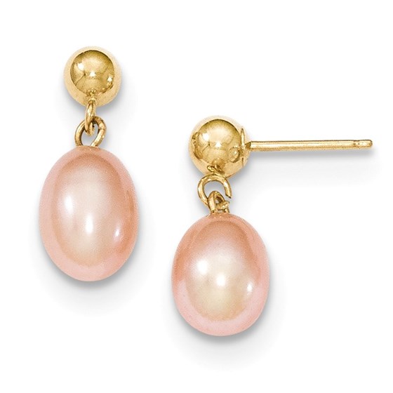 14k 6-7 mm Pink Cultured Pearl Dangle Earrings 14k 6-7 mm Pink Cultured Pearl Dangle Earrings