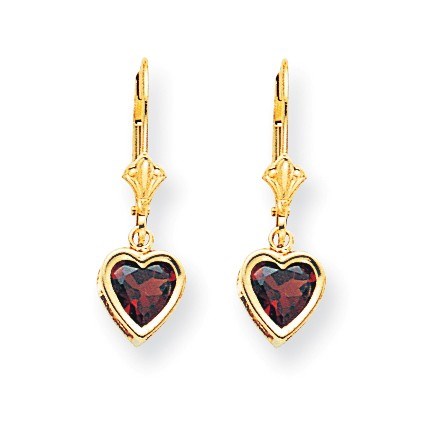 14k 6 mm Dangle Heart Garnet Earrings 14k 6 mm Dangle Heart Garnet Earrings