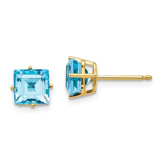 14k 6 mm Princess Cut Blue Topaz Earrings 14k 6 mm Princess Cut Blue Topaz Earrings