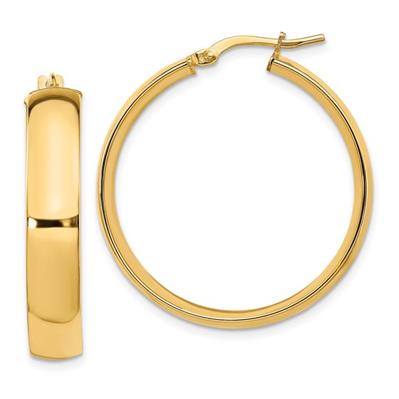 14K 6mm High Polished Hoop Earrings - 32 mm 14K 6mm High Polished Hoop Earrings - 32 mm