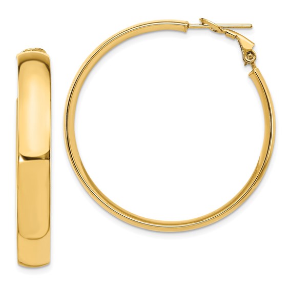 14K 6mm High Polished Omega Back Hoop Earrings - 39 mm 14K 6mm High Polished Omega Back Hoop Earrings - 39 mm