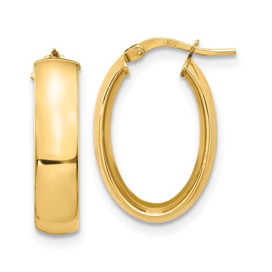 14K 6mm High Polished Oval Hoop Earrings - 20 mm 14K 6mm High Polished Oval Hoop Earrings - 20 mm