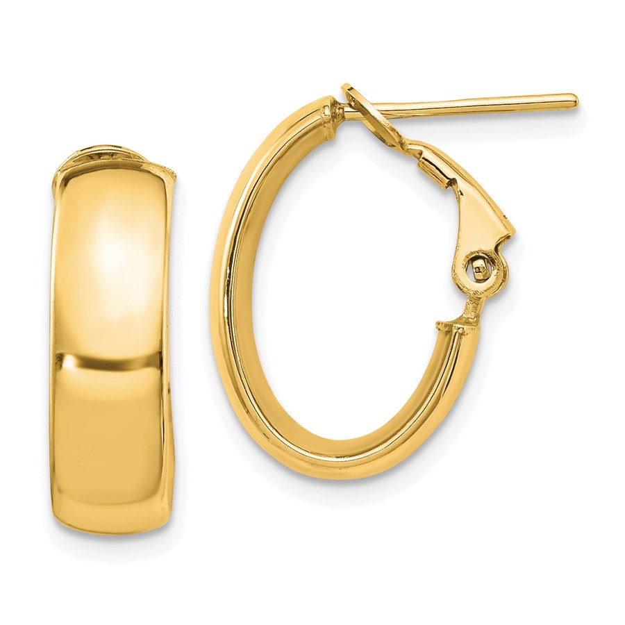 14K 6mm High Polished Oval Omega Hoop Earrings - 18 mm